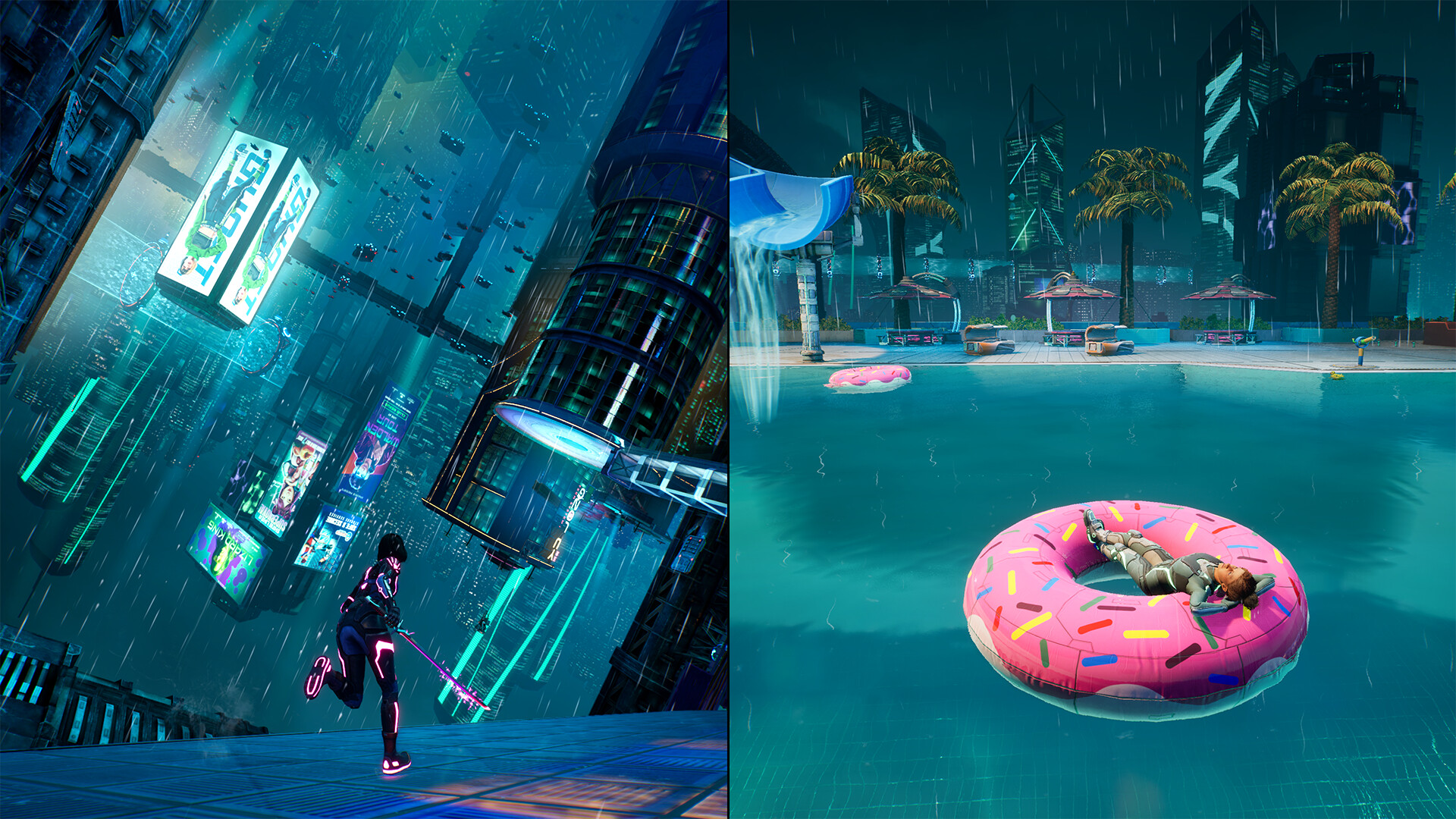 Split Fiction co-op gameplay — sci-fi cyber ninja combat