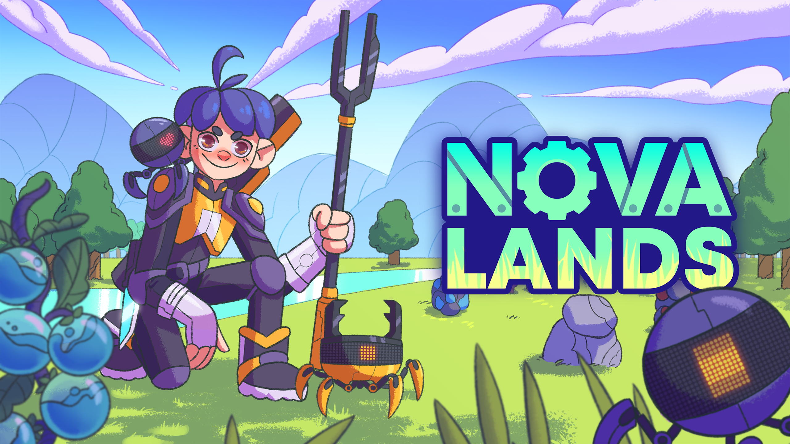 Official cover art for Nova Lands, the 2D factory-building exploration game developed by BEHEMUTT