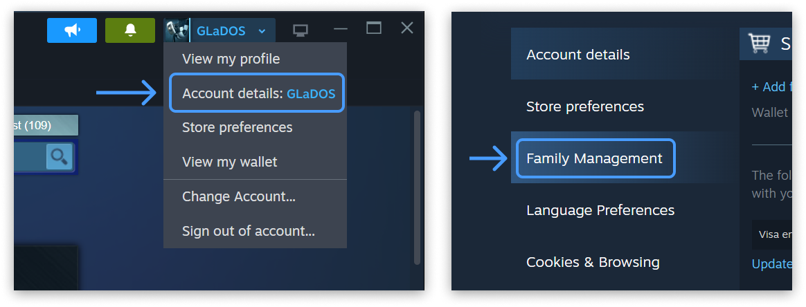 Steam Family Management screen