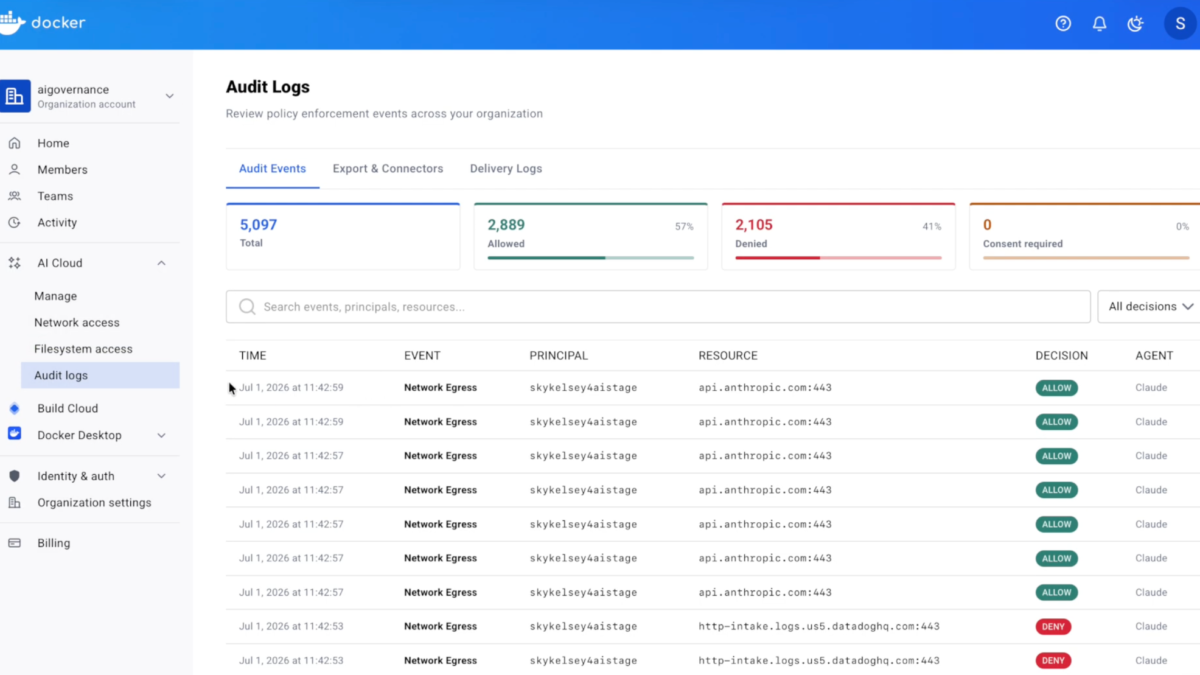Docker AI Governance audit logs now stream to your existing SIEM