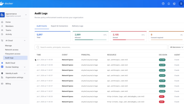 Docker AI Governance audit logs now stream to your existing SIEM